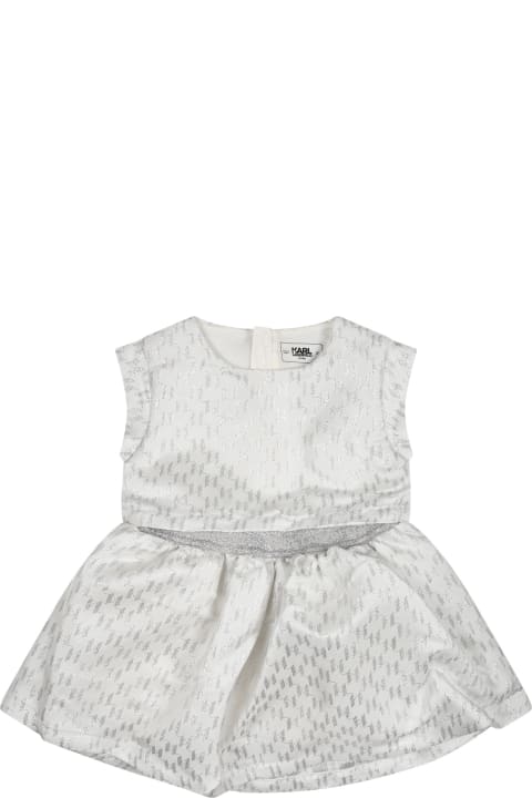 Karl Lagerfeld Kids Karl Lagerfeld Kids Silver Dress For Baby Girl With All-over Silver K/ikonik Graphic Print