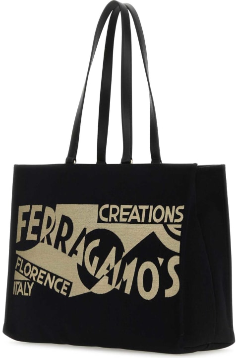 Ferragamo for Women Ferragamo Black Canvas Large Tt Sign Shopping Bag