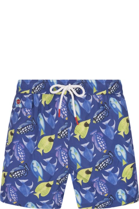 メンズ 水着 Kiton Blue Swim Shorts With Fish Print