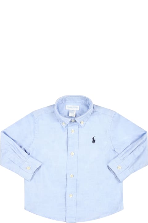Topwear for Baby Girls Ralph Lauren Light Blue Shirt For Baby Boy With Pony Logo