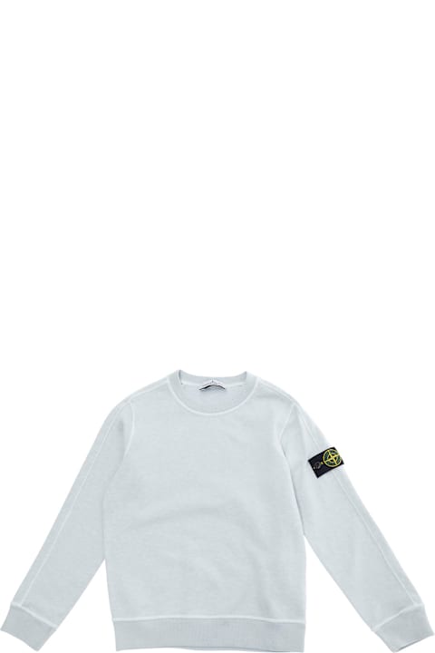Homeware Stone Island Junior Light Blue Sweatshirt With Round Neck And Logo Patch On The Sleeve In Cotton Boy