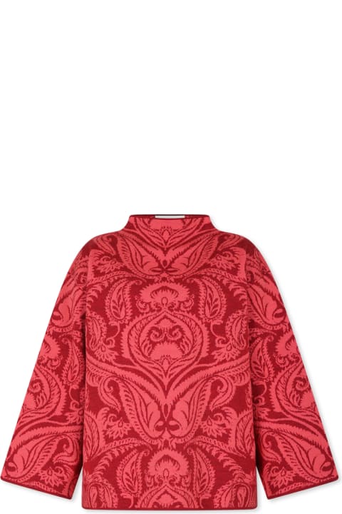 Etro Topwear for Girls Etro Red Sweater For Girl With Paisley Pattern
