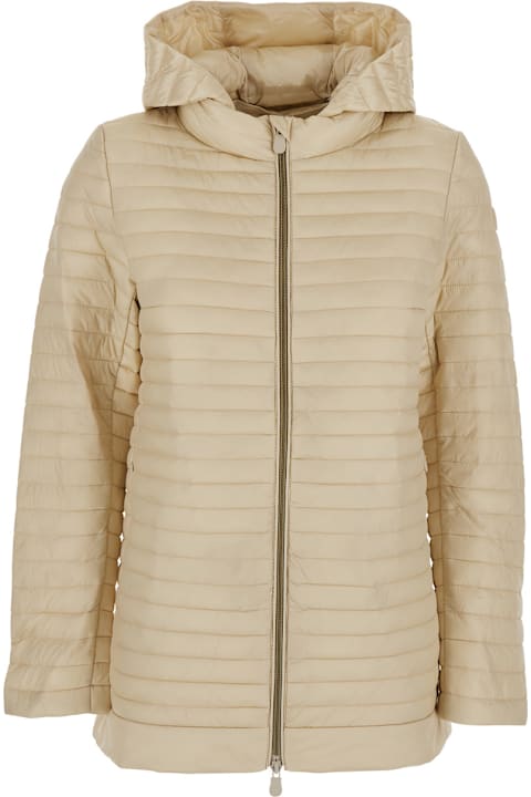 Save the Duck Clothing for Women Save the Duck 'alima' Beige Down Jacket With Tone-on-tone Logo Patch On The Sleeve In Tech Fabric Woman