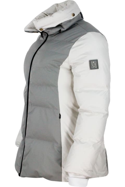 Chalet Collection Down Jacket In Two-tone Technical Fabric With Openable Collar And Zip Closure
