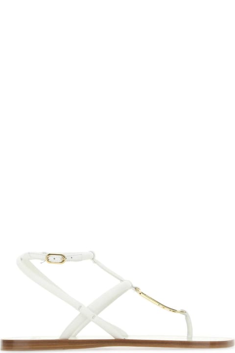 Fendi Sale for Women Fendi White Nappa Leather Fendi O Lock Thong Sandals