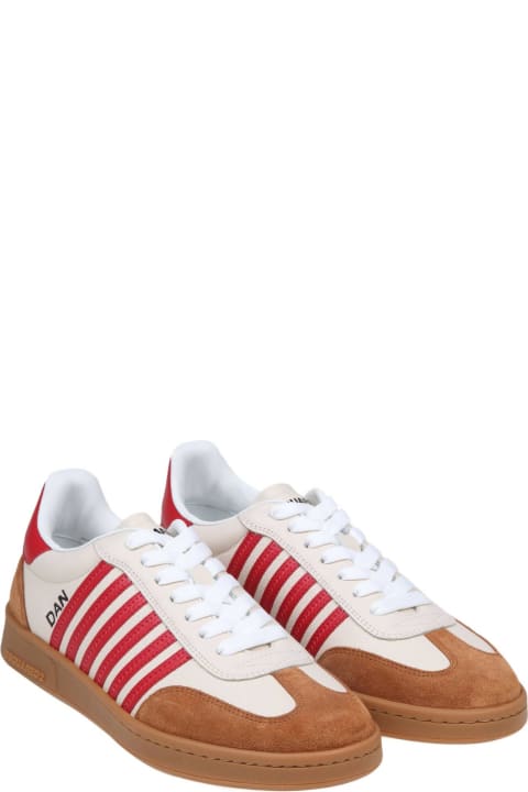 Dsquared2 for Men Dsquared2 Boxer Sneakers In White/red Leather And Suede