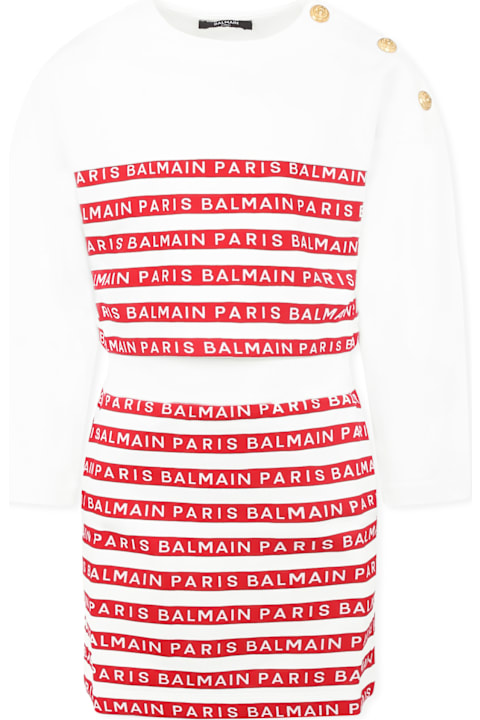 Jumpsuits for Girls Balmain White Suit For Girl With Logo