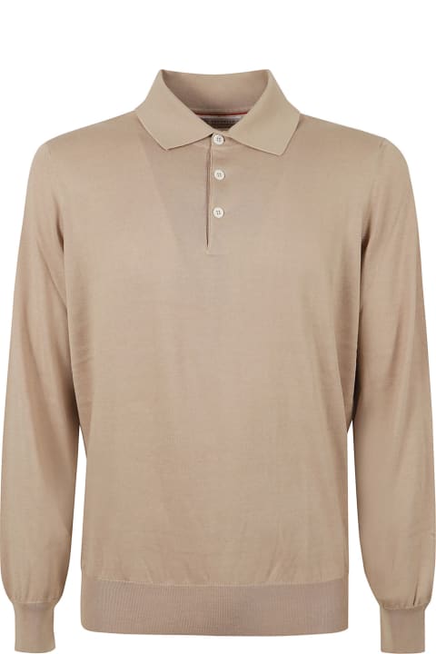 Brunello Cucinelli Clothing for Men Brunello Cucinelli Rib Trim Long-sleeved Polo Shirt