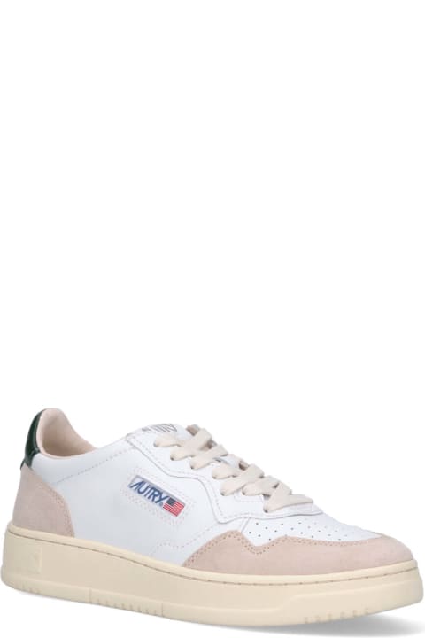 Autry Men Autry Medalist Low Sneakers In White And Dark Green Suede And Leather