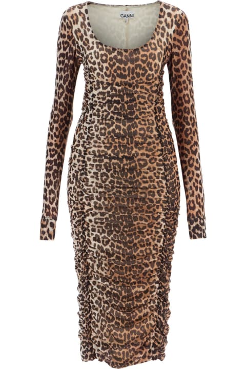 Ganni Dresses for Women Ganni 'animal Print Midi Dress In Mesh