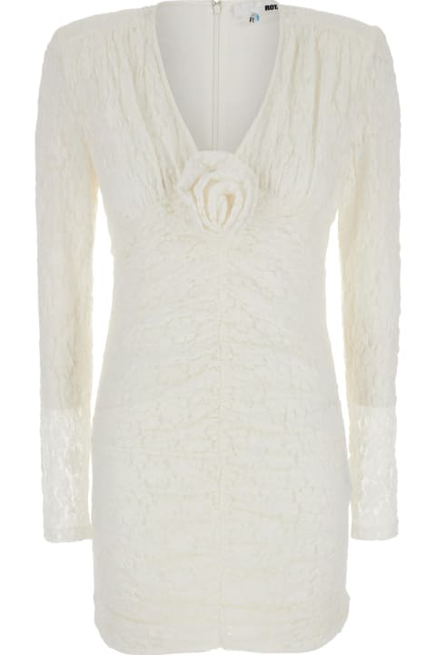 ウィメンズ新着アイテム Rotate by Birger Christensen Mini White Dress With Rose Patch In Lace Woman