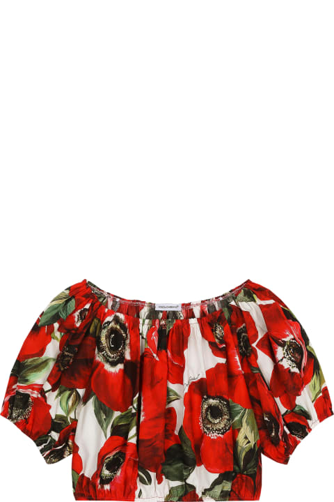 Dolce & Gabbana Shirts for Girls Dolce & Gabbana Anemone Flower Print Poplin Blouse