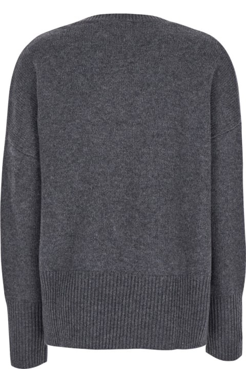 Lisa Yang ملابس علوية لـ السيدات Lisa Yang 'mila' Grey Sweater With Ribbed Trim In Cashmere Woman