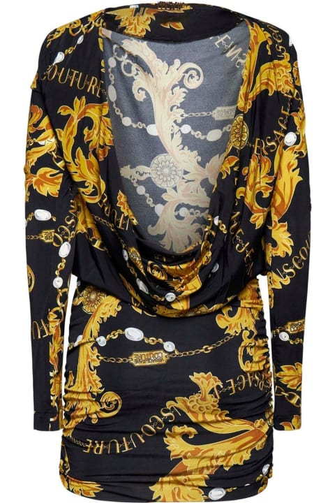 Chain Couture-printed Ruched Mini Dress