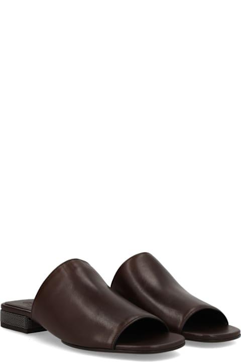 Brunello Cucinelli Sandalo In Pelle Con Tacco Decorato