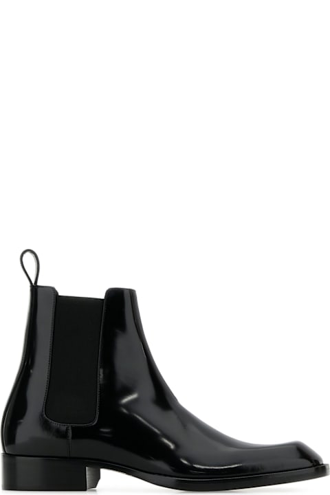 Laced Shoes for Men Saint Laurent Black Leather Vadim Ankle Boots