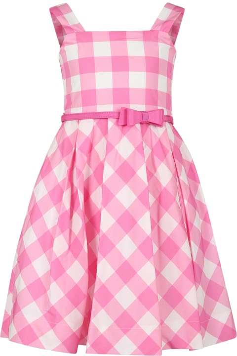 Monnalisa for Kids Monnalisa Pink Dress For Girl With Bow And Vichy Print