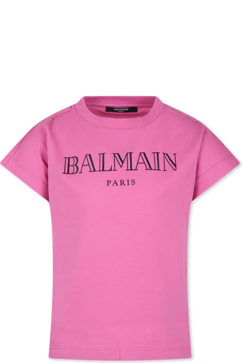 Topwear for Girls Balmain Fuchsia T-shirt For Girl With Logo
