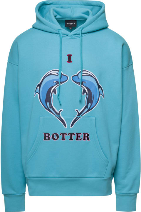 'i Love Botter - Dolphins' Light Blue Hoodie In Organic Cotton Man Botter