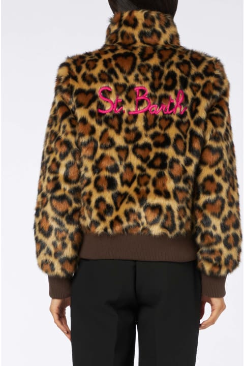 MC2 Saint Barth Clothing for Women MC2 Saint Barth Woman Furry Short Jacket With Animalier Heart Print