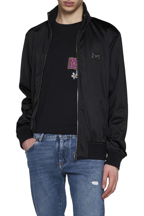 Dolce & Gabbana Coats & Jackets for Men Dolce & Gabbana Logo Plaque Zipped Track Jacket