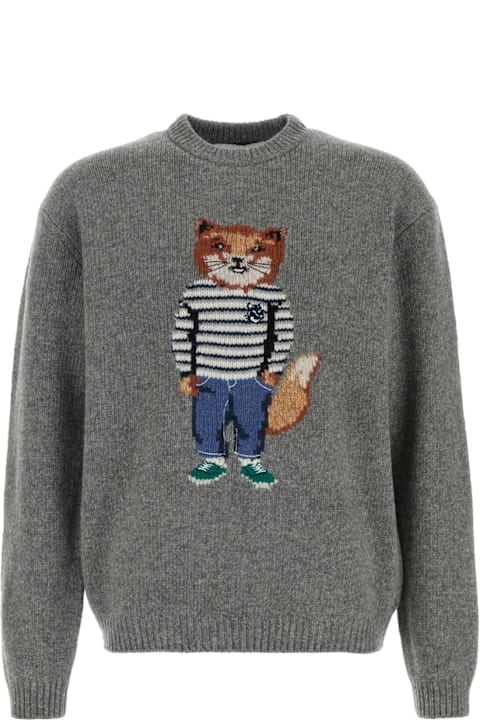 メンズ Maison Kitsunéのニットウェア Maison Kitsuné Grey Wool Sweater