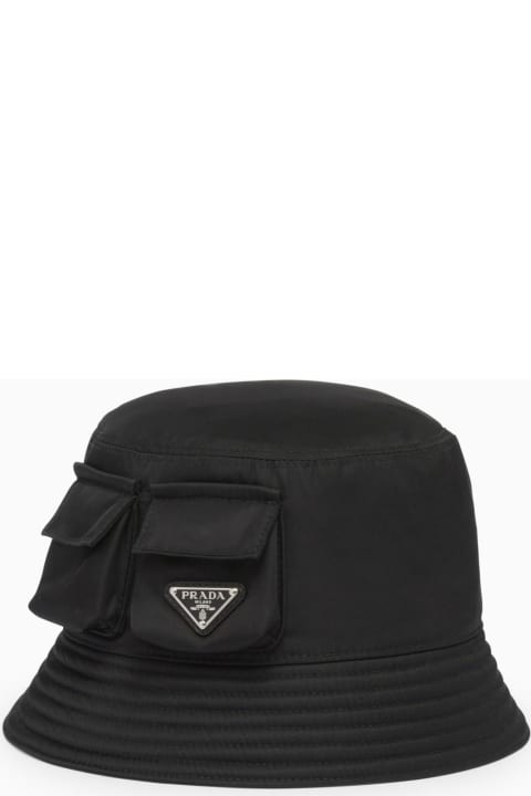 Hats for Men Prada Black Re-nylon Bucket Hat With Pockets