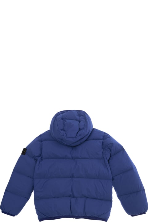 Stone Island for Boys Stone Island Blue Hooded Down Jacket With Logo Patch In Polyamide Boy