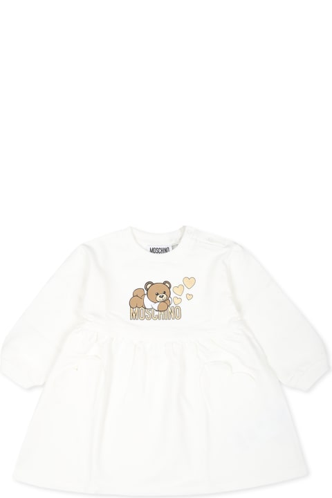 Moschino Dresses for Baby Girls Moschino Ivory Dress For Baby Girl With Teddy Bear And Heart