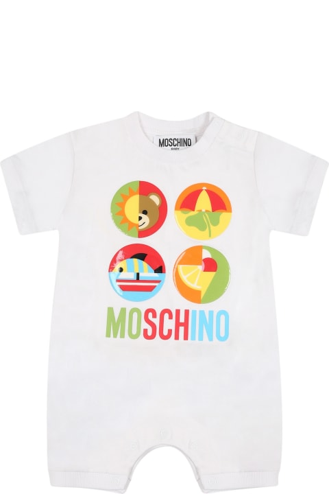 Sale for Baby Boys Moschino White Romper For Bbay Kids With Logo And Print