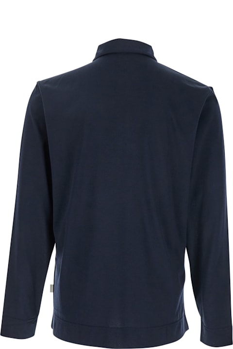 Lardini Topwear for Men Lardini Blue Polo With Classic Collar And Long Sleeves In Cotton And Silk Blend Man