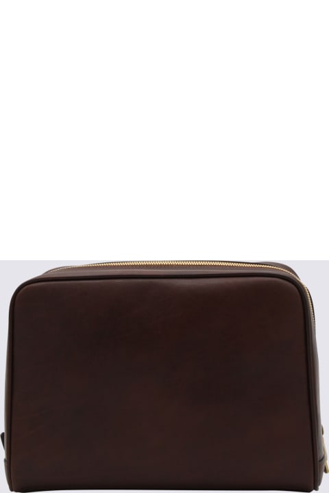 Brunello Cucinelli Shoulder Bags for Men Brunello Cucinelli Brown Zip Up Leather Pochettes