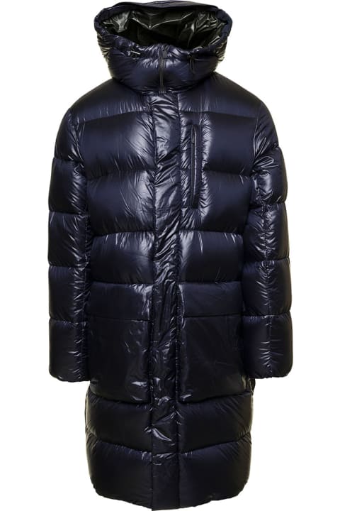 Fashion for Men TATRAS 'mejikino' Long Blue Down Jacket With Hood And Logo Patch In Shiny Nylon Man