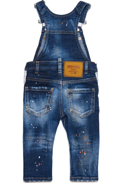 Dsquared2 Bodysuits & Sets for Baby Girls Dsquared2 D2j217b Overalls Dsquared Shaded Dark Blue Denim Dungarees With Patches And Spots