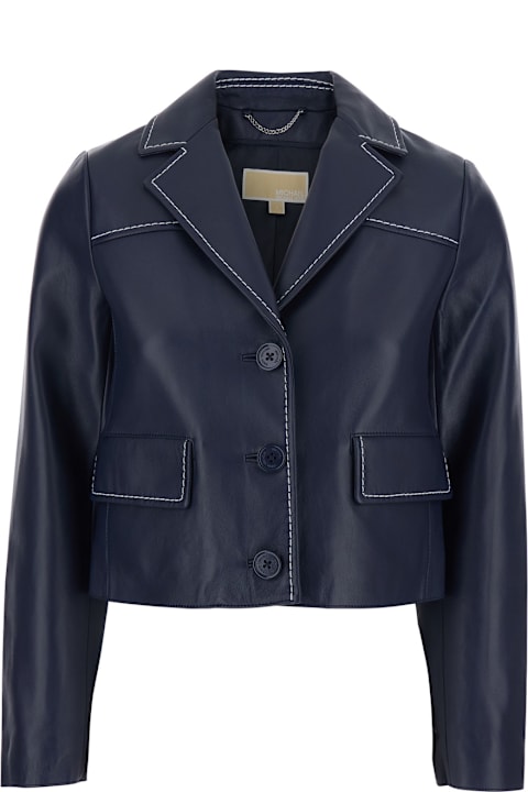 MICHAEL Michael Kors for Men MICHAEL Michael Kors Blue Jacket With Notched Revers And Contrasting Stitching In Leather Woman