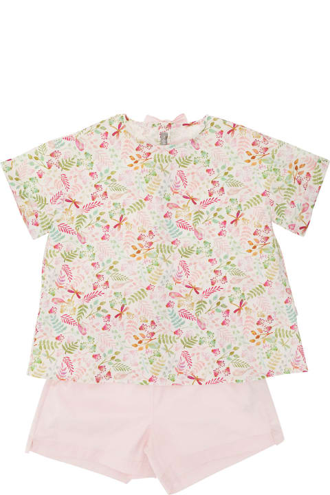 Jumpsuits for Girls Il Gufo Pink T-shirt And Shorts With Flower Print And Bow Detail In Cotton Girl