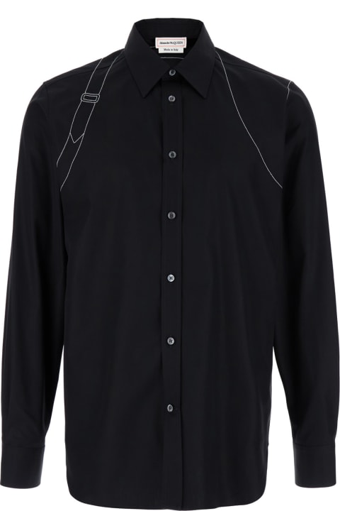Alexander McQueen Shirts for Men Alexander McQueen Black Shirt With White Stitchings In Cotton Man