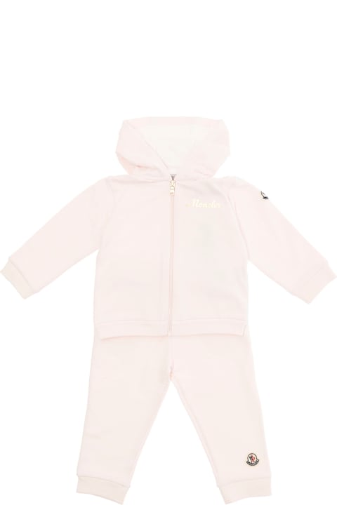 Moncler Bodysuits & Sets for Baby Boys Moncler Pink Sweatshirt + Pants Ensemble With Logo Patch In Cotton Baby