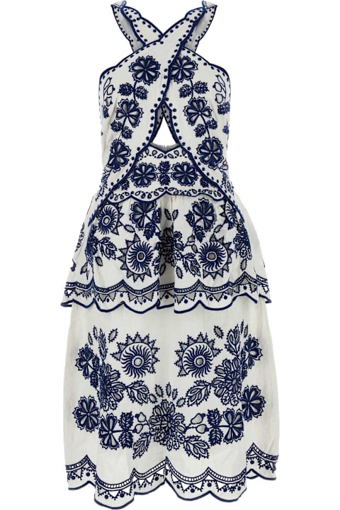 Homeware Farm Rio Embroidered Linen Blend Richelieu Dress