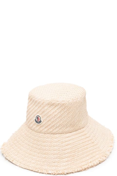 Moncler Hats for Women Moncler Raffia Bucket Hat With Logo