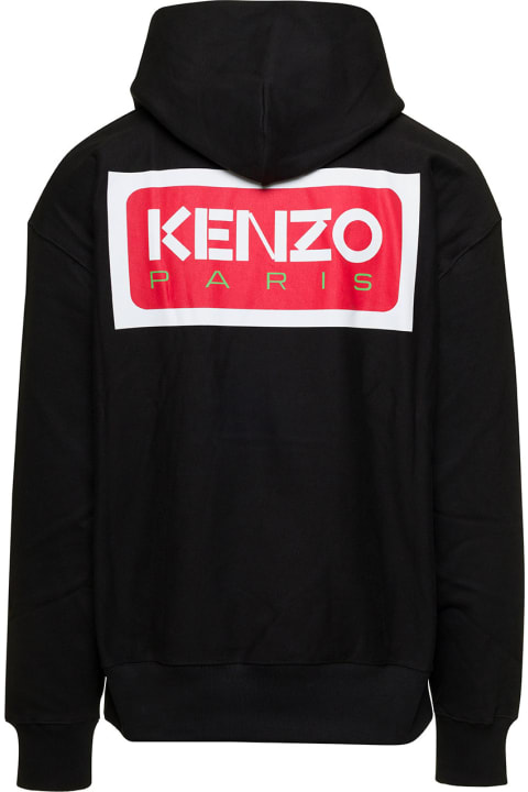 Black Hoodie With Logo Print At The Front And Back In Stretch Cotton Man