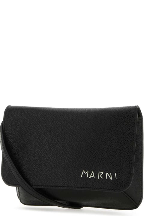 Marni Shoulder Bags for Men Marni Black Leather Flap Trunk Crossbody Bag