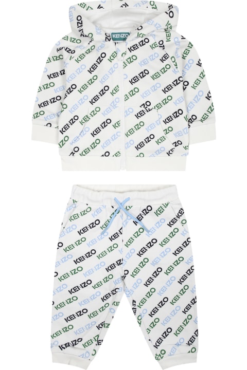 Bottoms for Baby Girls Kenzo Kids White Set For Baby Boy With All-over Logo