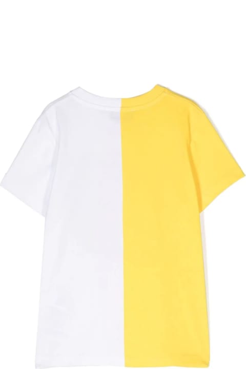 Moschino Topwear for Boys Moschino White And Yellow T-shirt With Moschino Teddy Bear Circular Print
