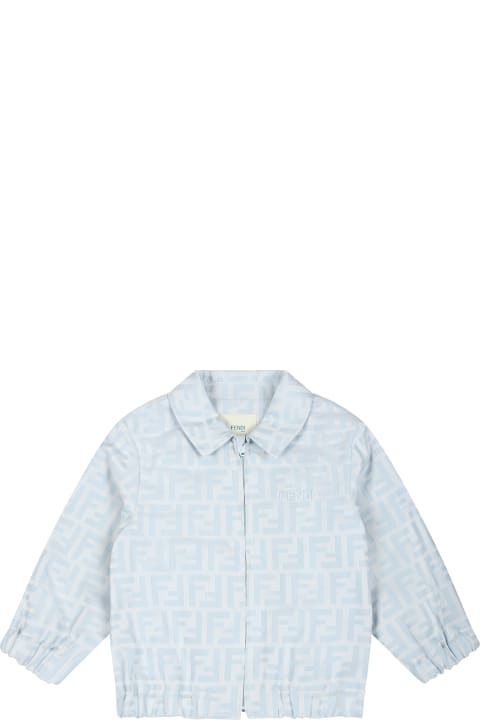 Fendi for Baby Girls Fendi Light Blue Jacket For Baby Boy With Double F