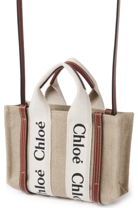 Chloé Totes for Women Chloé White And Brown Woody Mini Tote Bag
