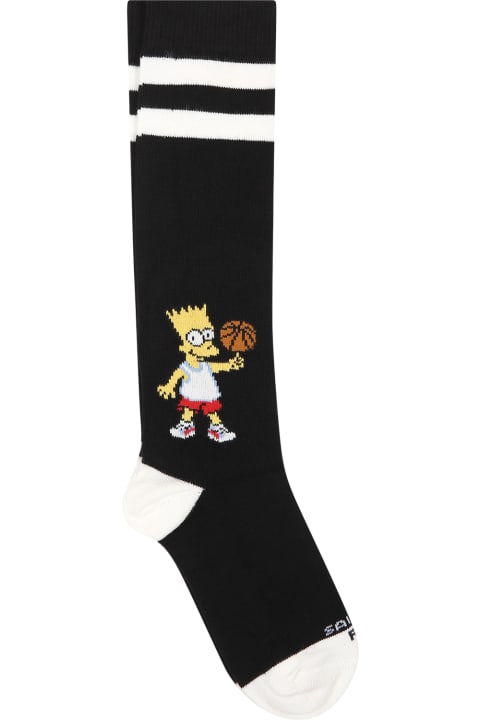 キッズ新着アイテム MC2 Saint Barth Black Socks For Children With Bart Simpson