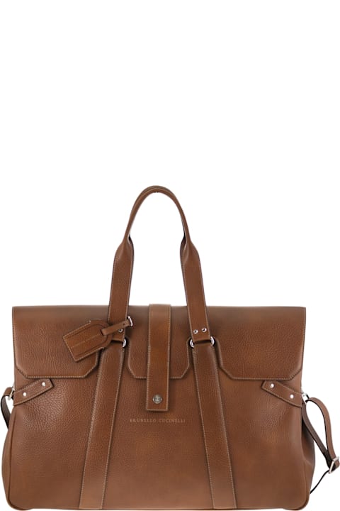 Brunello Cucinelli Totes for Men Brunello Cucinelli Country Weekender Bag In Calfskin With Grain