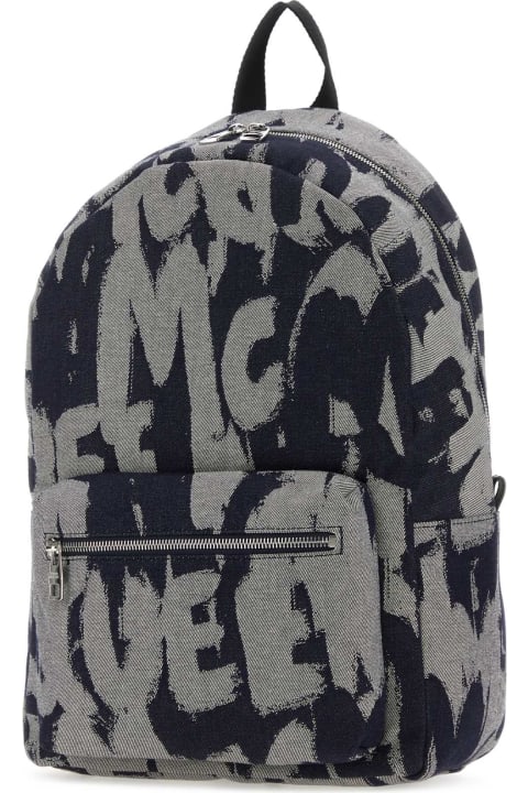 Alexander McQueen Backpacks for Men Alexander McQueen Embroidered Fabric Mcqueen Graffiti Backpack