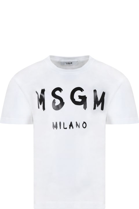 ガールズ MSGMのトップス MSGM White T-shirt For Kids With Logo